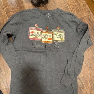 Gray Long Sleeve Shirt with Fall Candle Design